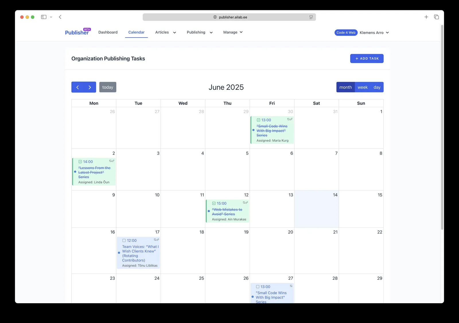 Publisher publishing calendar