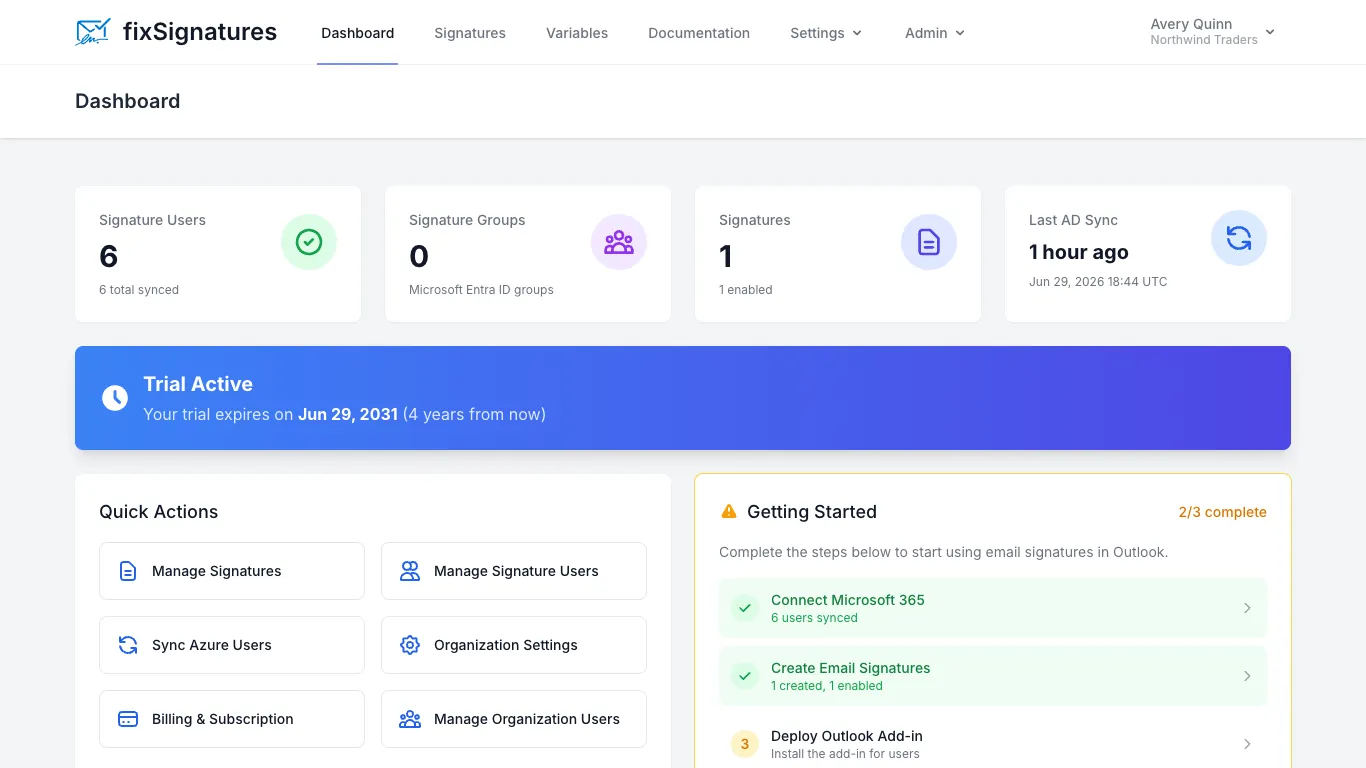 fixSignatures dashboard
