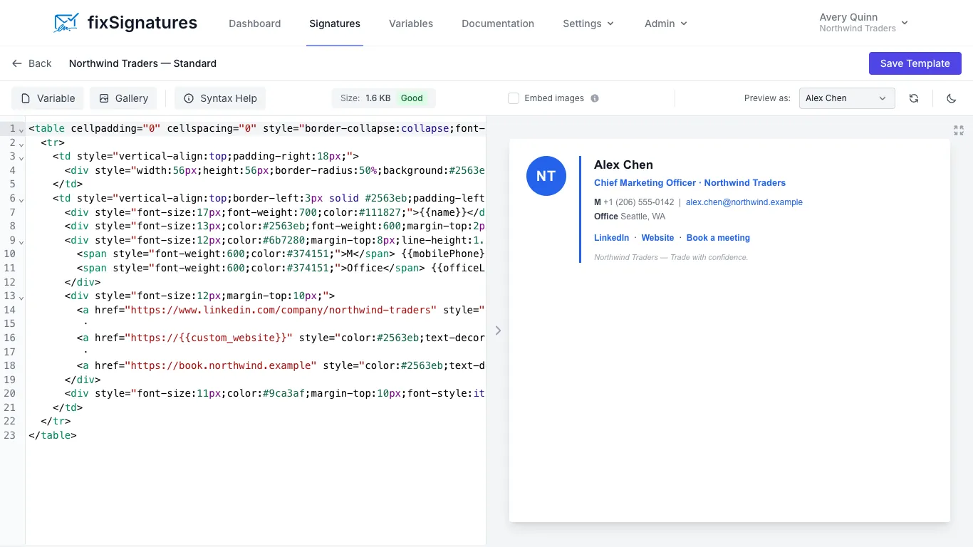 fixSignatures signature editor