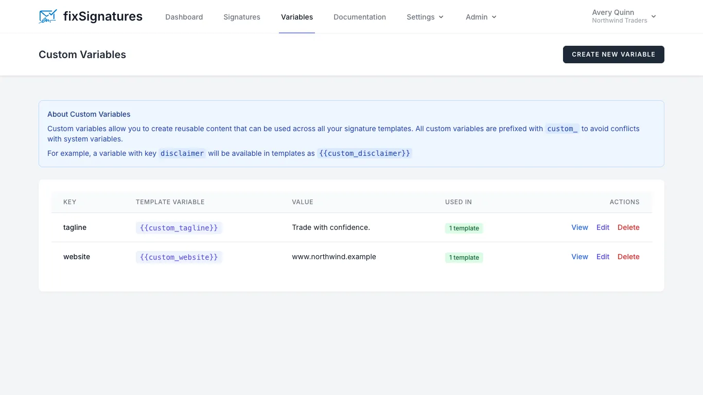 fixSignatures variables
